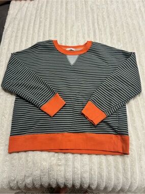 Staccato Black & Gray Striped Sweater with Orange Trim